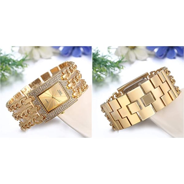 Elegant analog klokke med strass, rektangulær