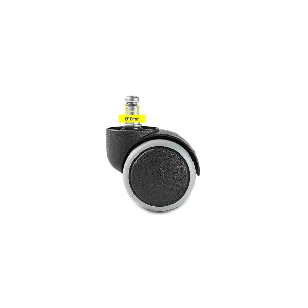 5 stk Hjul Sæt, Hårde Gulve Hjul til Kontorstol, Hjul Sæt = 5 Hjul til Skrivebordsstol, Sort, Stiftstørrelse 10 mm, Diameter 50 mm