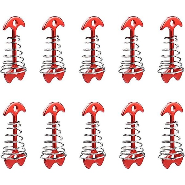 Dekkankerpinner, vindtett aluminiumslegering fiskebeinstang med fjærspenne utendørs camping faste spiker (5 stk, rød) zdq