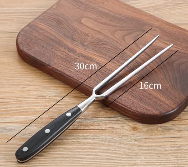 Waffle Fork/Meat Fork - 30 cm - Stainless Steel with Black Handle - For Waffle Iron, Grill, Turkey Roasting - Serving Fork