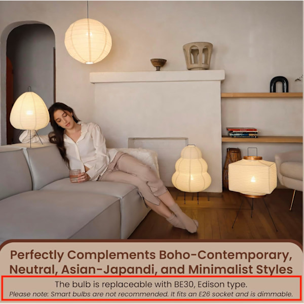 Nogyu2022 Akari Japansk Papirgulvlampe - Noguchi Papirlykt Gulvlampe - Koselig Mid Century Gulvlampe (Gulvlampe) Floor Lamp