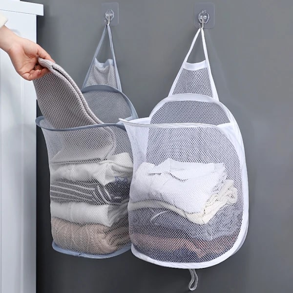Hanging Laundry Hamper, Foldable, Wall Mounted, Mesh Bathroom Laundry Basket, Visible, Large Open Top, Easy Access for Room, Grey Gray