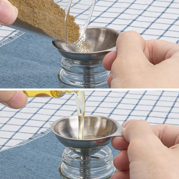 Trattset i rostfritt stål för köket, 3-pack små trattar för flaskor och burkar, smal hals, silver