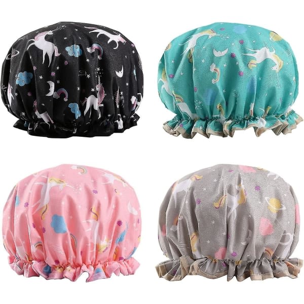 Vattentät cap, 4 st Återanvändbar cap Elastisk dobbeltlager caps for women girler shower spasalong (4 farger)