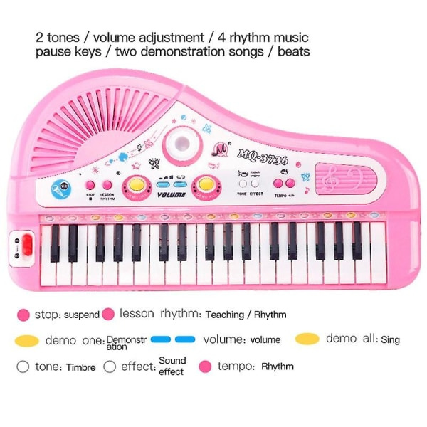 Barnepiano 37 Tangenter Elektronisk Keyboard Piano Musikleketøy med Mikrofon for Barn Rosa