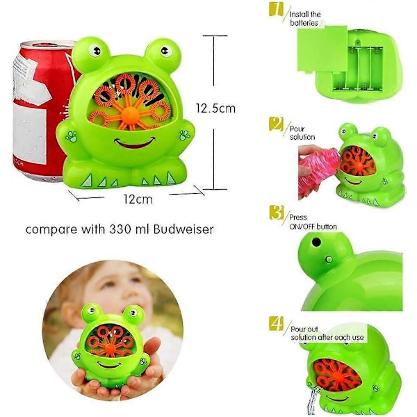 Groda Bubbelmaskin med 2 Flaskor Vätska, Automatisk Bubbelblåsare Leksaker Trädgårdsspel Bubbelblåsare för Barn Pojkar Flickor Baby Småbarn Present (FMY)
