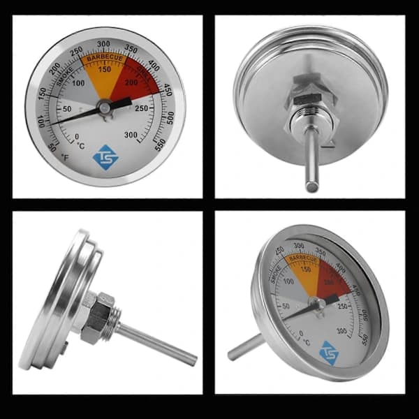 BBQ Grill Termometer Erstatning Analog Bimetal Ryger Temperaturmåler Med Stor Skive til Kulgrill Låg Sølv