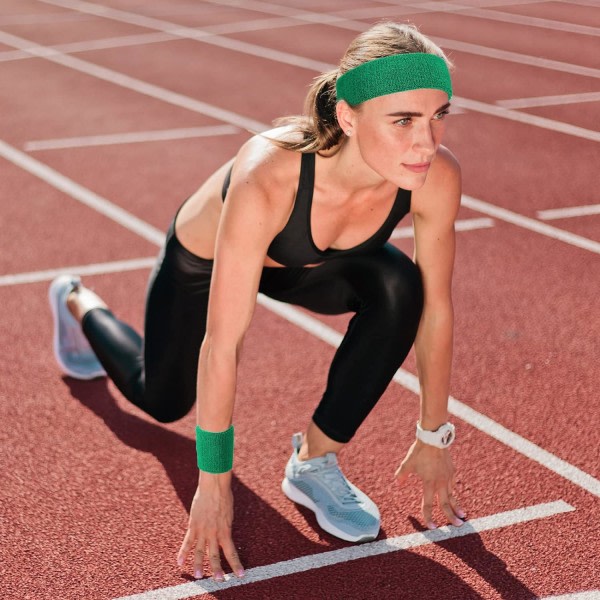 18-delars set för män, inklusive 12 färgglada pannband, armband, svettband, elastiska atletiska svettband och 6 sportarmband