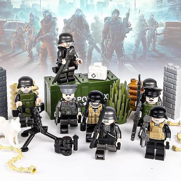 8st Militär minifigurer Bas Ww2 Set +vapen Kit Armé Vapen Soldater Leksaker