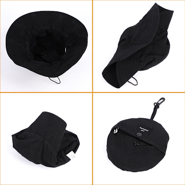 Packbar Bucket Hat Dam Justerbar Sommar Lättvikts Hatt Vikbar Strand Fiskehatt (Svart)