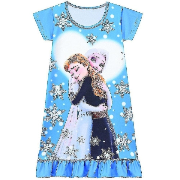 Tyttöjen Frozen-mekko Yöpaita Lyhythihainen Mukava Pyjamamekko Univaatteet Lahjat_y Wzn Sininen 5-6 Vuotta