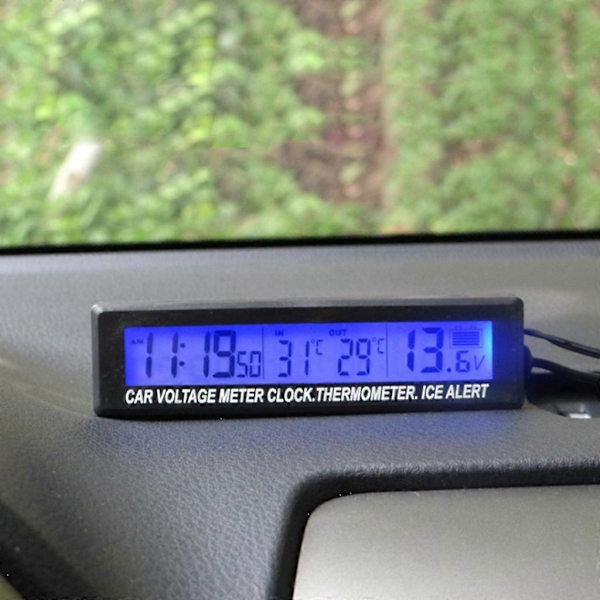 3-i-1 Køretøjssæt Termometer + Voltmeter + Ur LCD Digital Display_tfrf