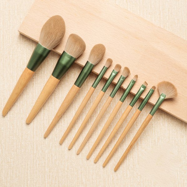 10 st Professionell Makeup Brush Set Foundation Blusher Kosmetisk grön väska onesize