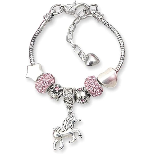CDQ Enhörningsberlockarmband, glänsande rosa kristallarmband Smyckesberlocker for barnflicka Födelsedag 6-12 år