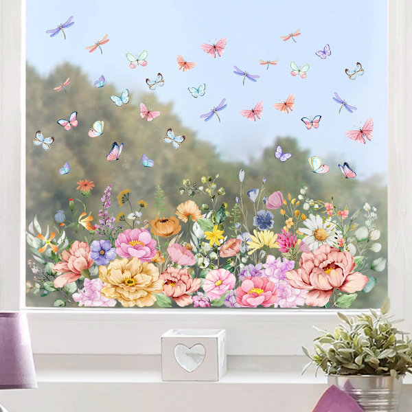 Static Window Decal - 30x60 cm - Floral Pattern - PVC - C - No Glue Needed