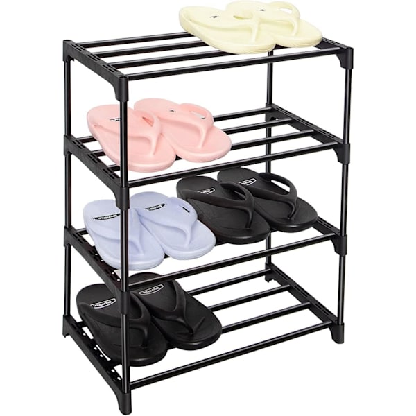 Small Shoe Rack Stackable Small Shoe Rack - Multifunctional Metal Shoe Rack (Black 4-Tier)