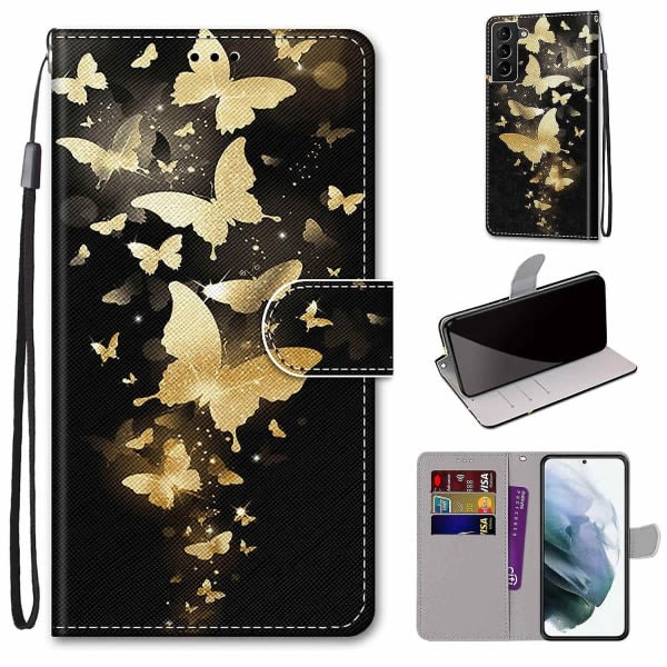 Etui til Samsung Galaxy S22 5g målat cover Magnetic Coque Cover Etui lukning - Golden Butterfly null ingen