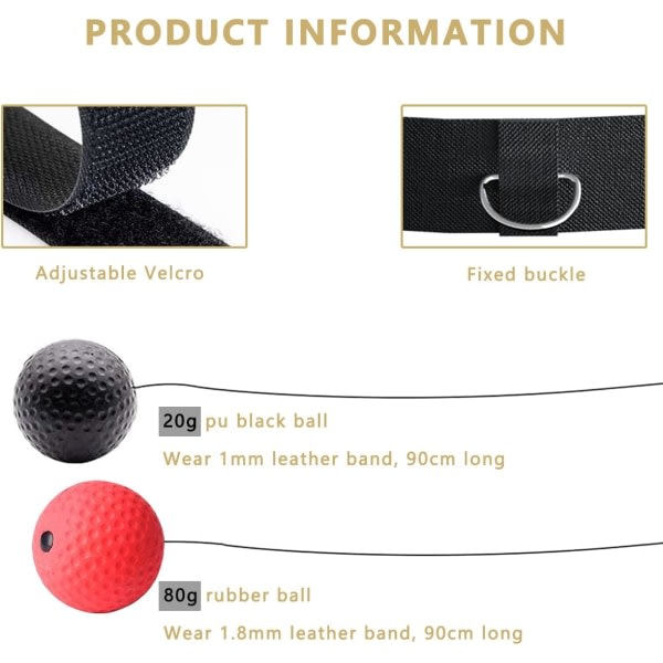 Boxningsreflexboll, 2 forskjellige boxningsboller med pannband, perfekt for reaksjon, Ha rød bolle og svart bolle