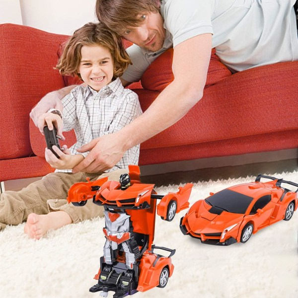 Fjärrstyrd bil, Transformerande robotbil Rc Bilar för barn Pojkar Flickor Present, 2,4G 1:18 racingbil med en knapp - Orange
