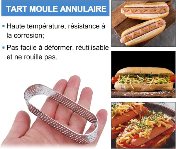 Kageringe sæt med 6 - 13x4,5 cm x 0,8 mm - Rustfrit stål - Til mousse, muffins, kager - Bageforme