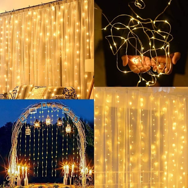 LED Ljusslinga Gardin, USB Ljusslingegardin, 8 Lägen med Fjärrkontroll, Ljusslinga för Sovrum, Inomhus- och Utomhusdekoration, Festbröllop