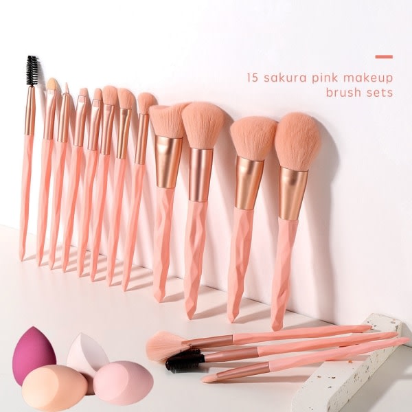 15-pack professionella set sminkverktyg 15st rosa