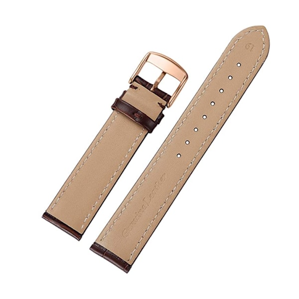 Läderarmband för herrklockor - Snabbfäste med spänne i rostfritt stål - Vattentätt kalvläder — 2 brun, Guldspänne