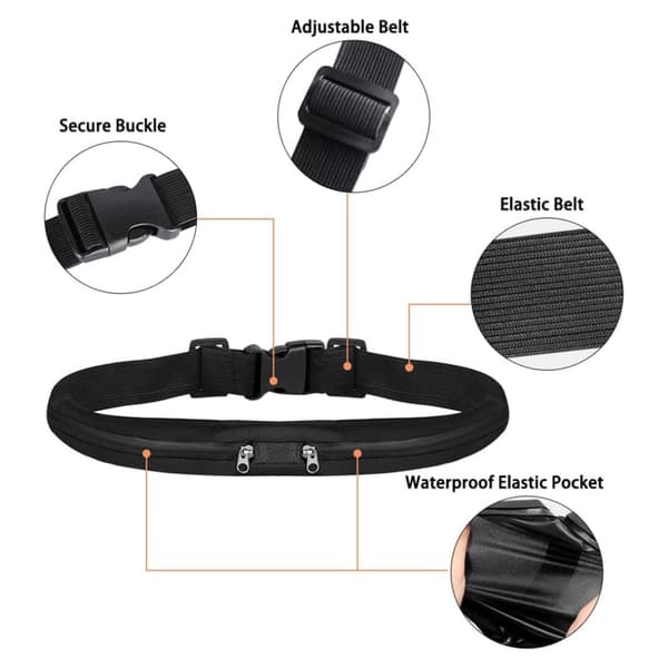 Secure Running Waist Pack, Comfortable Expandable Running Belt Pouch with Water Resistant Pockets