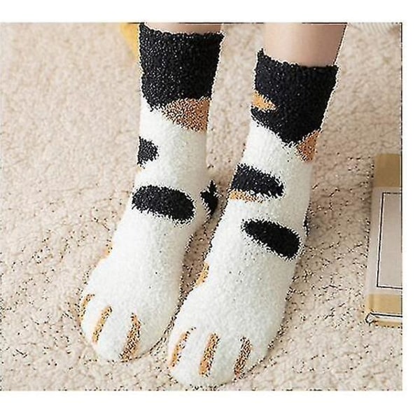 6 par fluffiga strumpor, Coral Fleece Cat Paw strumpor för kvinnor, hemstrumpor zdq