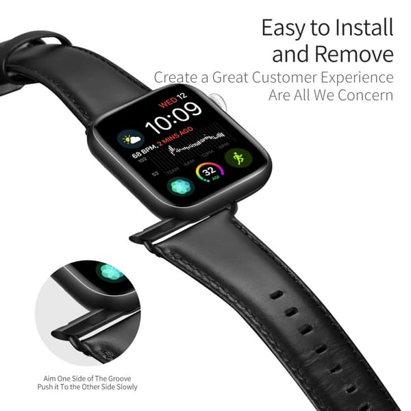 Apple Watch 42/44/45/49 mm Urrem Ægte Læder Sort 46