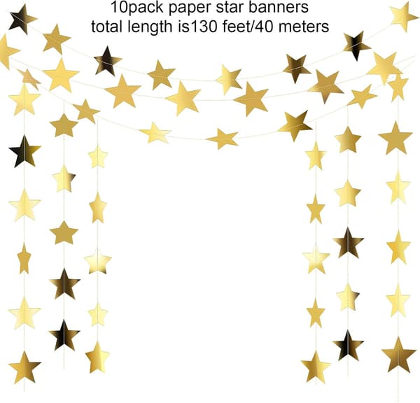 Glitterstjerneguirlande, 40 meter glitrende stjernehengende vimpler-tfrf