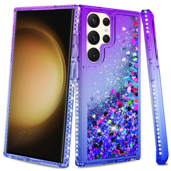 Elegant Choise Bling telefondeksel til Samsung Galaxy S23 Ultra 6,8 tum Liquid Luxury Glitter Cover, Rosa Grön lilla