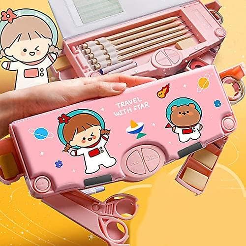 Multifunksjonelt penal, pennal med 3 rom for studenter - Tegneseriemønster_tfrf