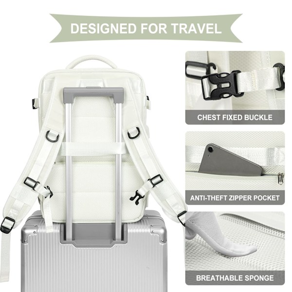 Kabinekufferter 45x30x16 Underseat Rygsæk til Flyrejser Håndbagage Underseat Carry On Rygsæk Laptop Rygsæk Dame Rejserygsæk med Sko-rum,B beige