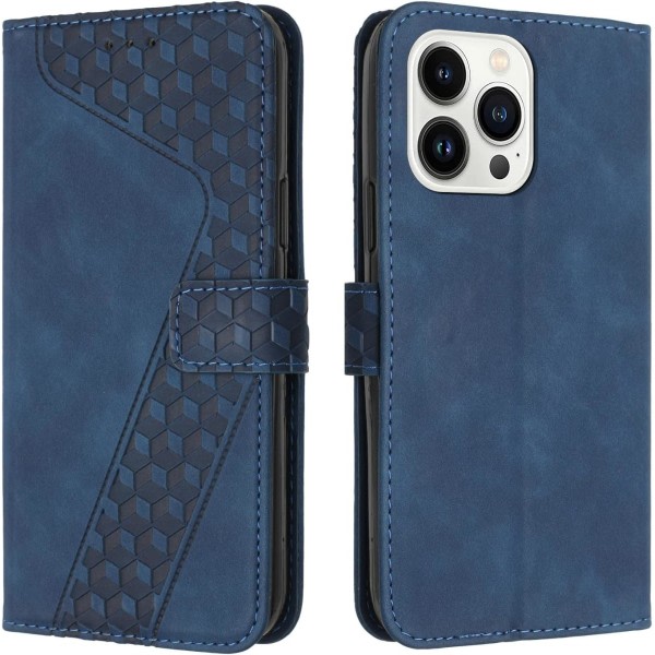 Case iPhone 13 Pro Max case med korthållare, PU- cover Kickstand Magnetstängning Stötsäkert cover(blå)