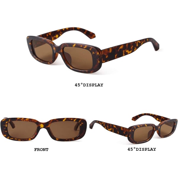 CDQ Rektangulära solglasögon för kvinder Retro körglasögon 90-talet Sort+leopard Brun linse