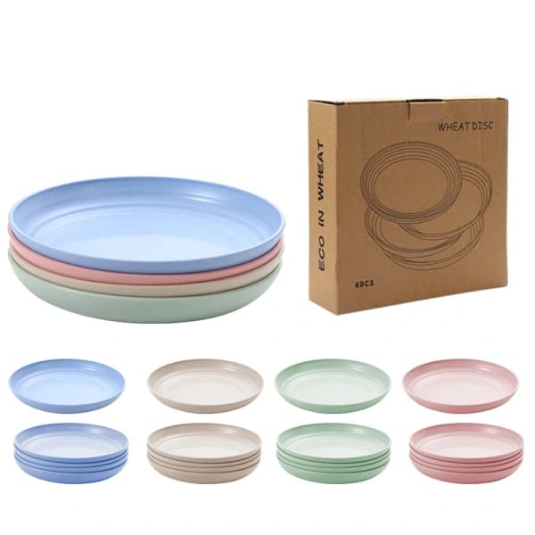 Sæt med 4 store 20 cm x 2,5 cm plastiktallerkener, dybe campingtallerkener_tfrf