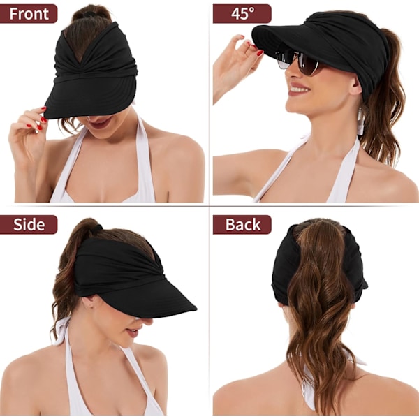 Solhatte til kvinder UV-beskyttelse Solskærm Bred Skygge Sommerhatte med hestehale White Bule