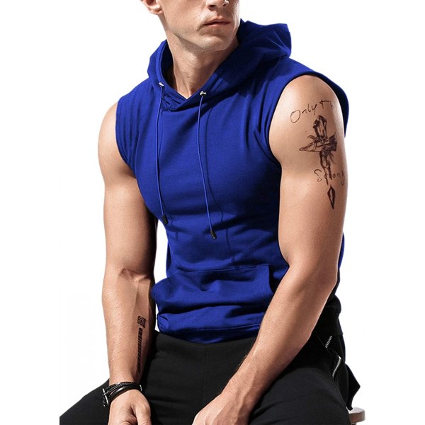 AVEKI T-shirts med hætte til mænd Ærmeløse træningstrøjer Bodybuilding Muscle Ærmeløse T-shirts, blå, XL zdq