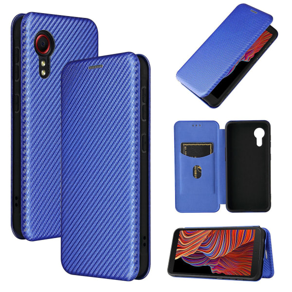 Etui til Samsung Galaxy Xcover 5 Carbon Fiber Cover Folio Flip Skyddande magnetisk cover Etui Coque Blue ingen