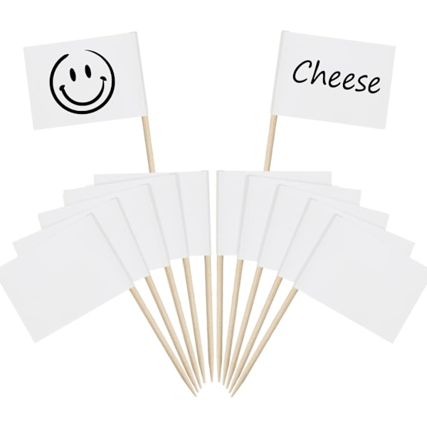 100 DIY Toothpick Flags, Buffet Food Labels, White