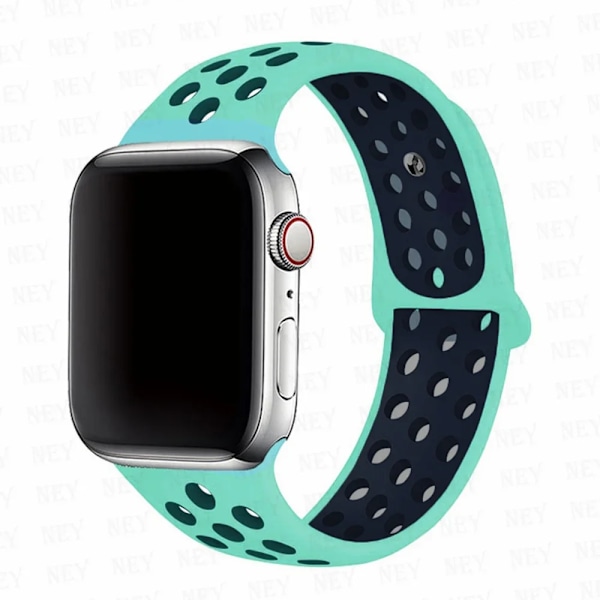 Sportrem för Apple Watch Band 45 mm 49 mm 44 mm 40 mm 41 mm 42 mm Silikonarmband correa iWatch Ultra 2 Series 9 8 SE 7 6 5 4 3 Turquosise blue 7 M-L