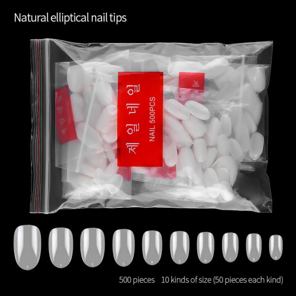 500st/påse Korta ovala lösa naglar Cover Nail Art Tips - Perfekt naturliga