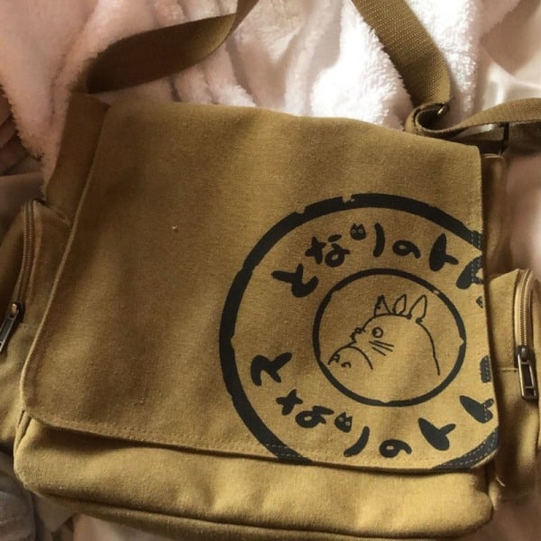 Min granne Totoro Canvas Messenger Bag Cartoon Student Book Messenger Bag med flera fickor Army Green