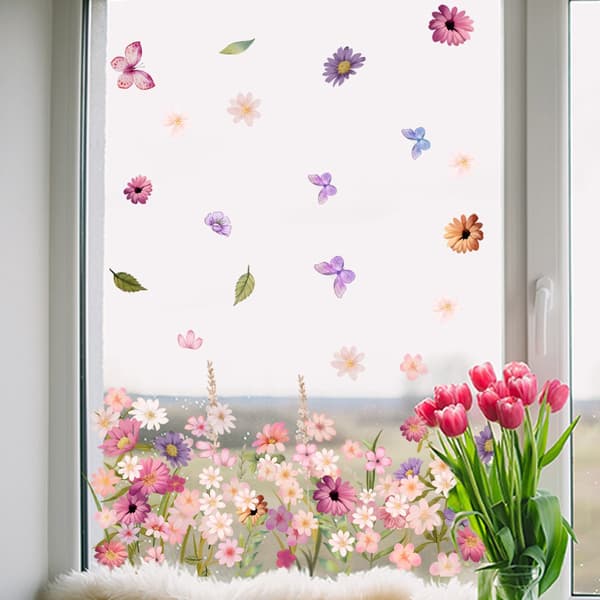 Växter & Blommor Fönsterdekaler, Statisk Dubbelsidig Visuell Glasdekor