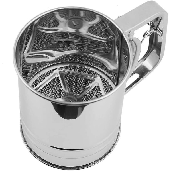 Mjölsikt, manuell mjölsiktning med handpressdesign Rostfritt stålsil Finmaskigt mesh för köksmatlagning Bakning (1st, silver) zdq