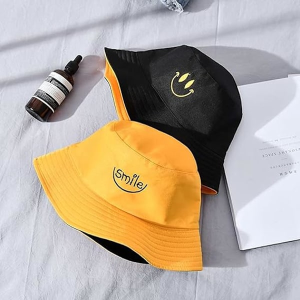 Fiskehatt, Dubbelsidig Bucket Hat, Hopfällbar Solhatt, Smiley
