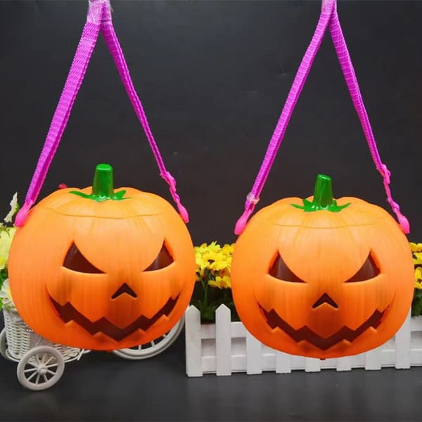 Halloween Børns Bærbare Græskar Slikspand Stemmestyrede Stropper Lysende Slik Græskar_tfrf