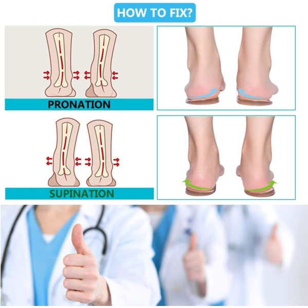 3 par mediale og laterale hæl kile silikone indersål, supination &