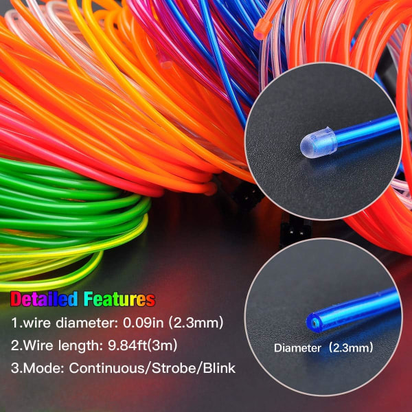 Juldekoration - Bärbar EL-tråd, Neon-repljus med batteri, Glödande Strobing Blinkande Elektroluminescerande Kabel - Blå (3M) CDQ